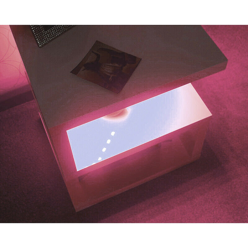 White High Gloss Coffee Table RGB LED Lights Wooden S-Shape Side Table Furniture