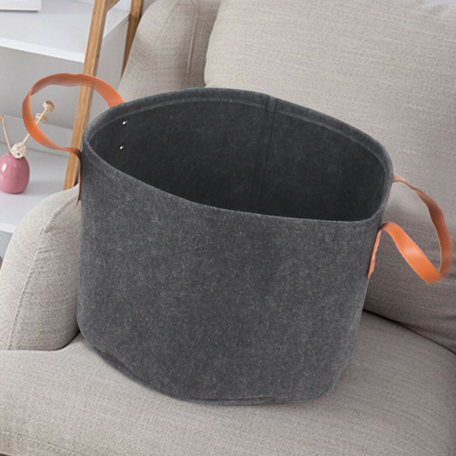 Grey Closet Clothing Toy Storage Felt Storage Basket Bin with Handle Bedroom
