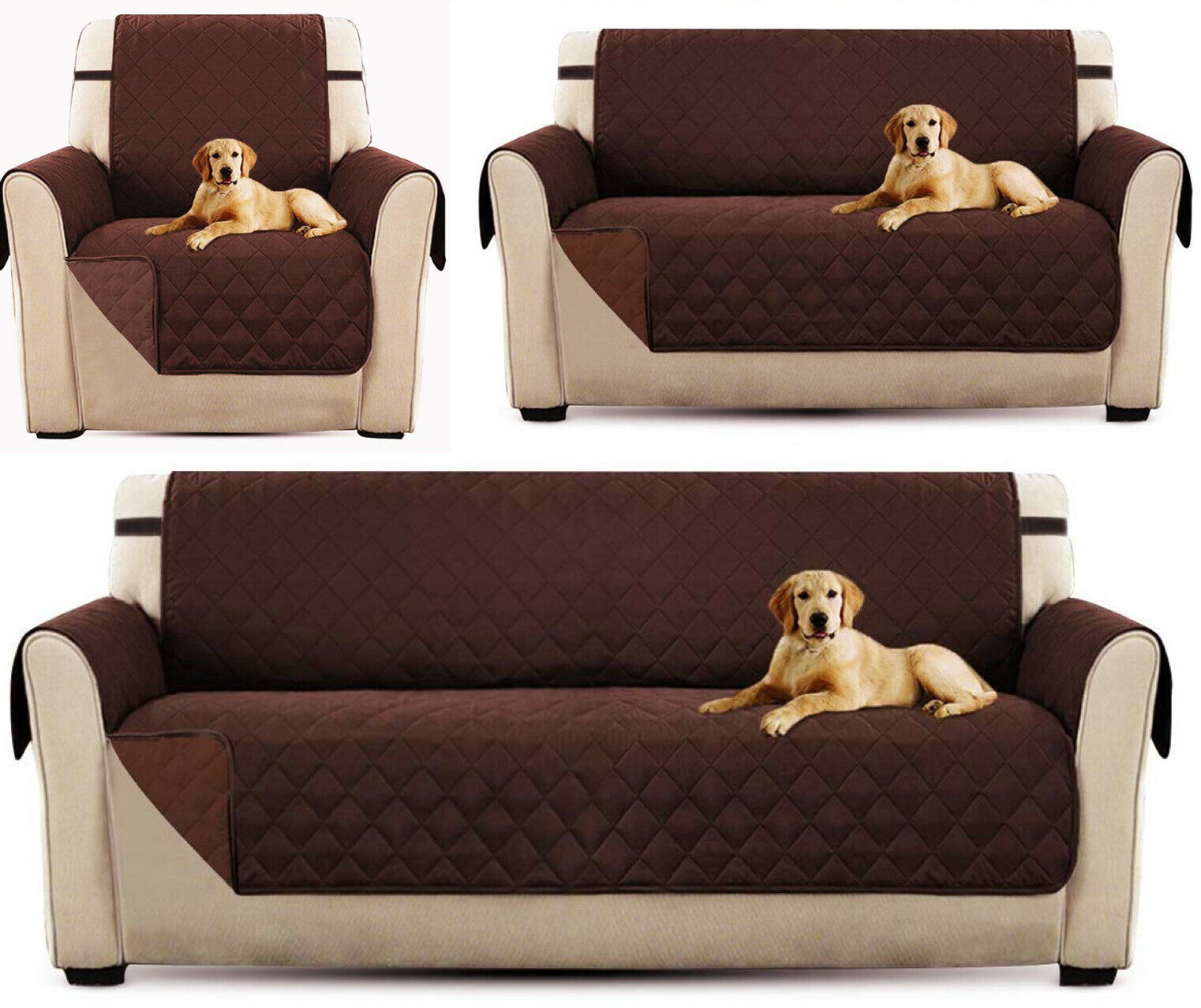 REVERSIBLE Quilted Sofa Cover Furniture Protector Throw Waterproof WITH STRAP