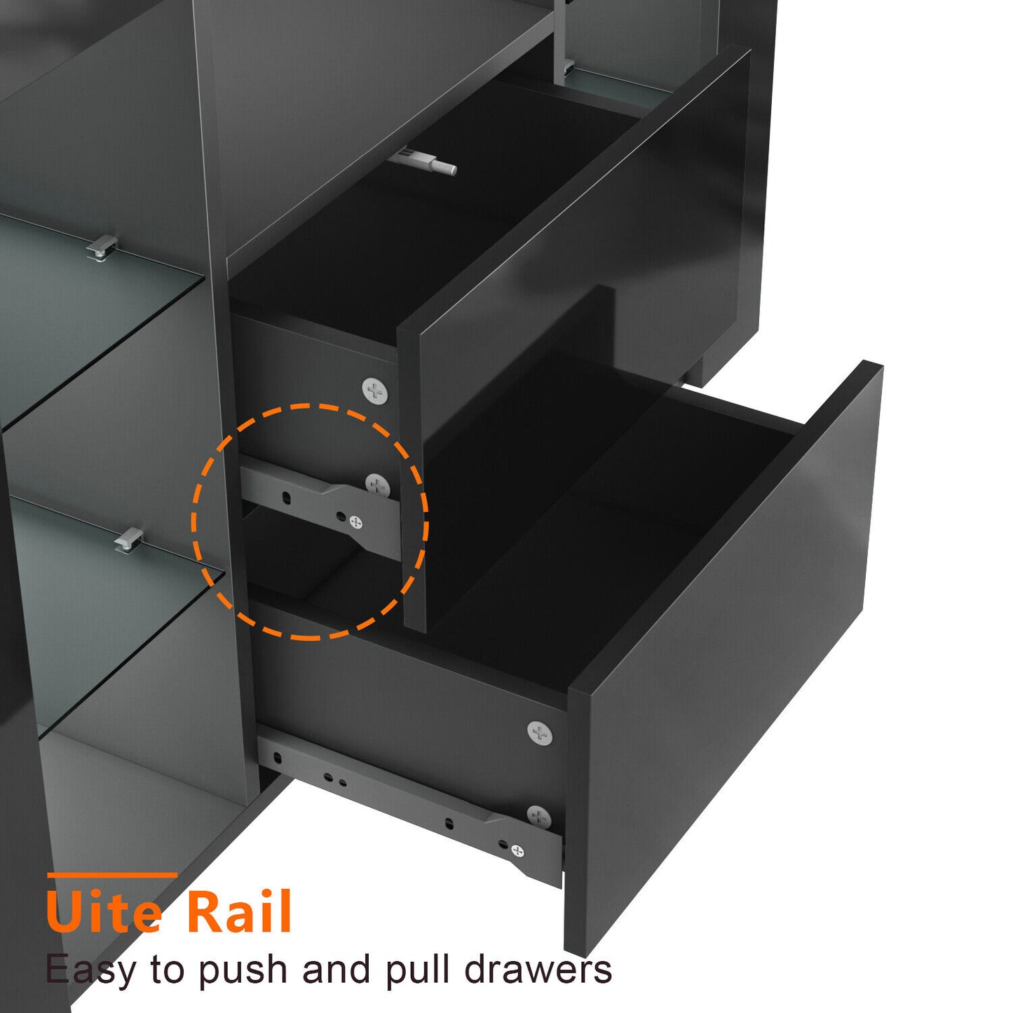 Black TV Stand Unit Cabinet Modern High Gloss Drawers 160cm with RGB LED Light