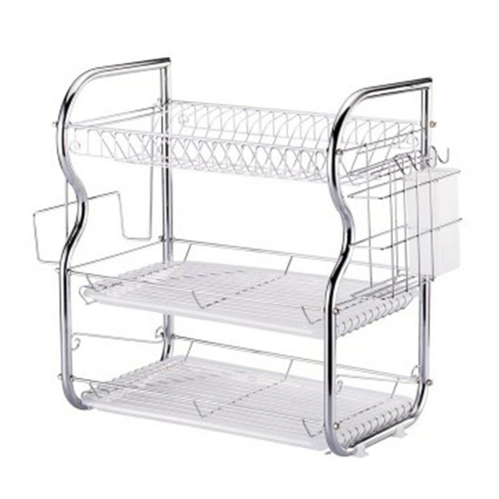 3 Tier Chrome Alloy Dish Drainer Holder Kitchen Cutlery Rack Drip Storage Tools