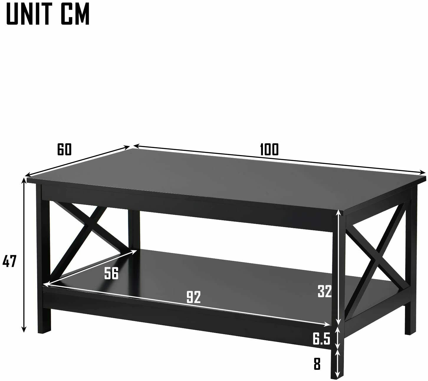 Side Tea Table Wood Coffee Table Modern X Designed Shelf for Living Room Teapot
