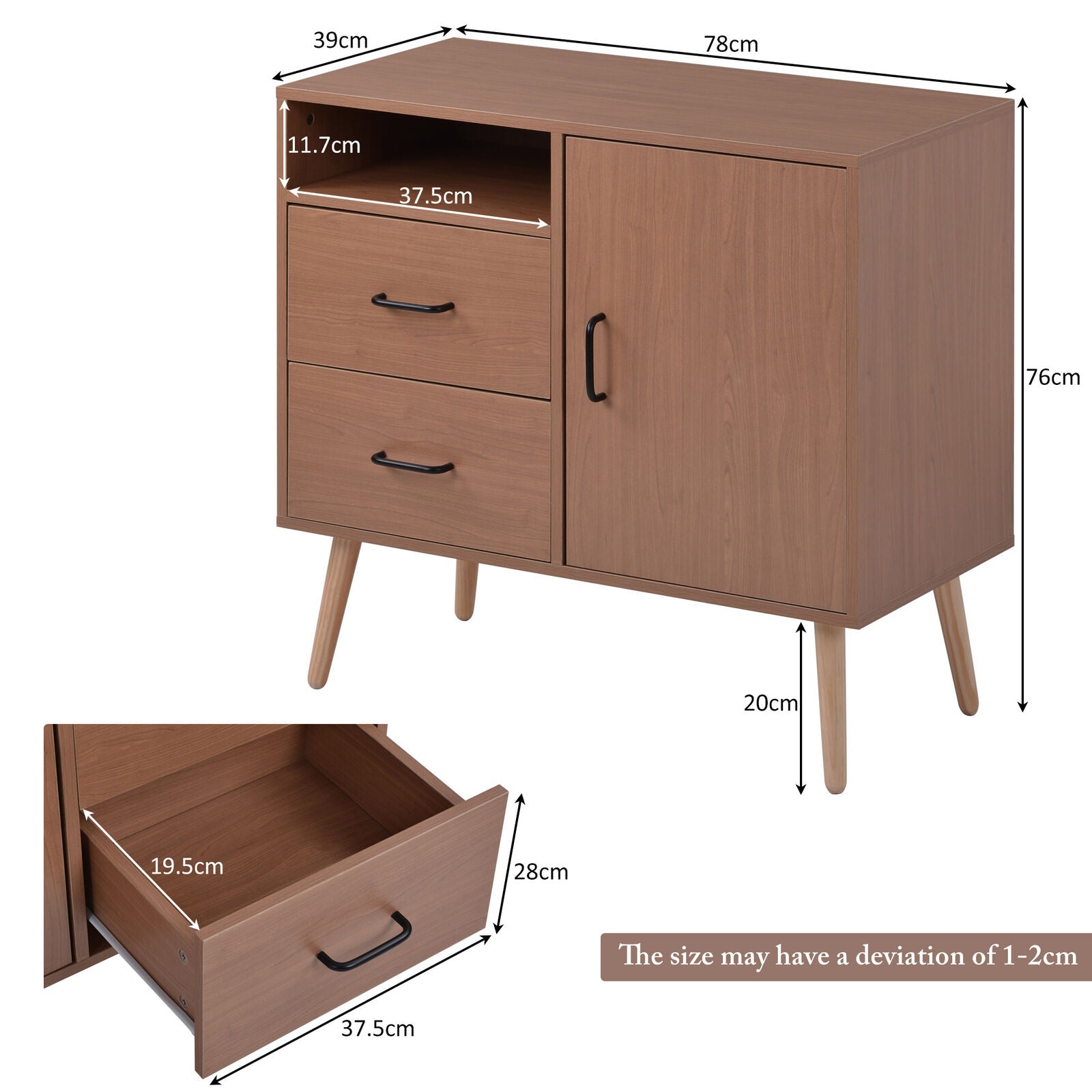 Sideboard Storage Cabinet Hallway Living Room Furniture With 2 Drawers & Doors