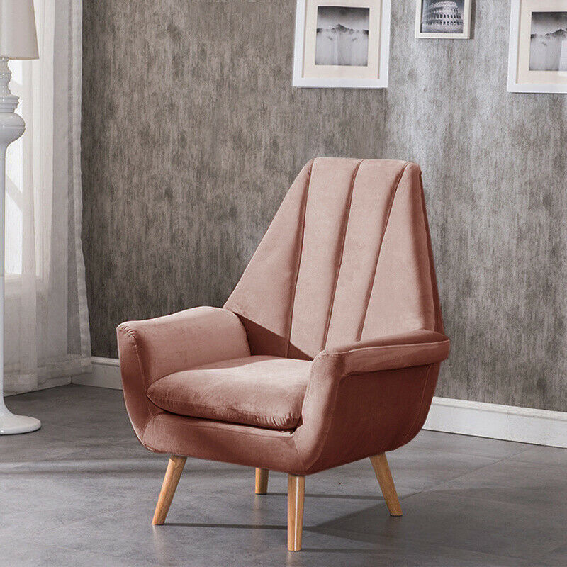 Blush Pink Velvet Occasional Wing Chair Single Seat Recliner Sofa Tub Armchair