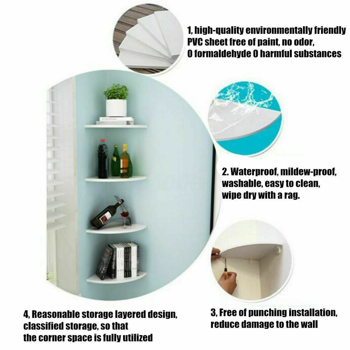 3 Set White Floating Corner Shelf Wooden Wood Unit Wall Storage Bookcase Display