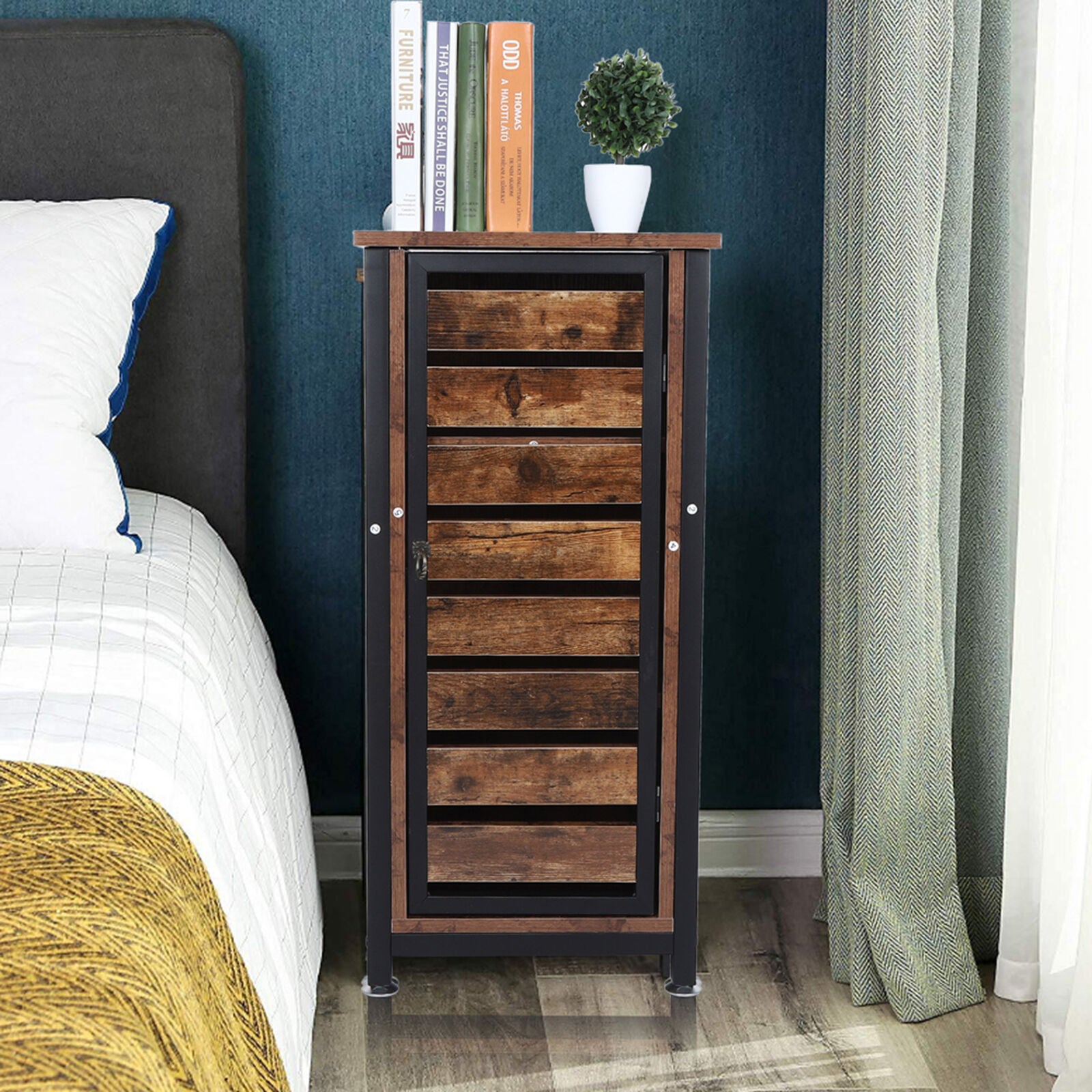 Industrial Bedside Table Cabinet Cupboard Nightstand Floor Freestanding w/ Door