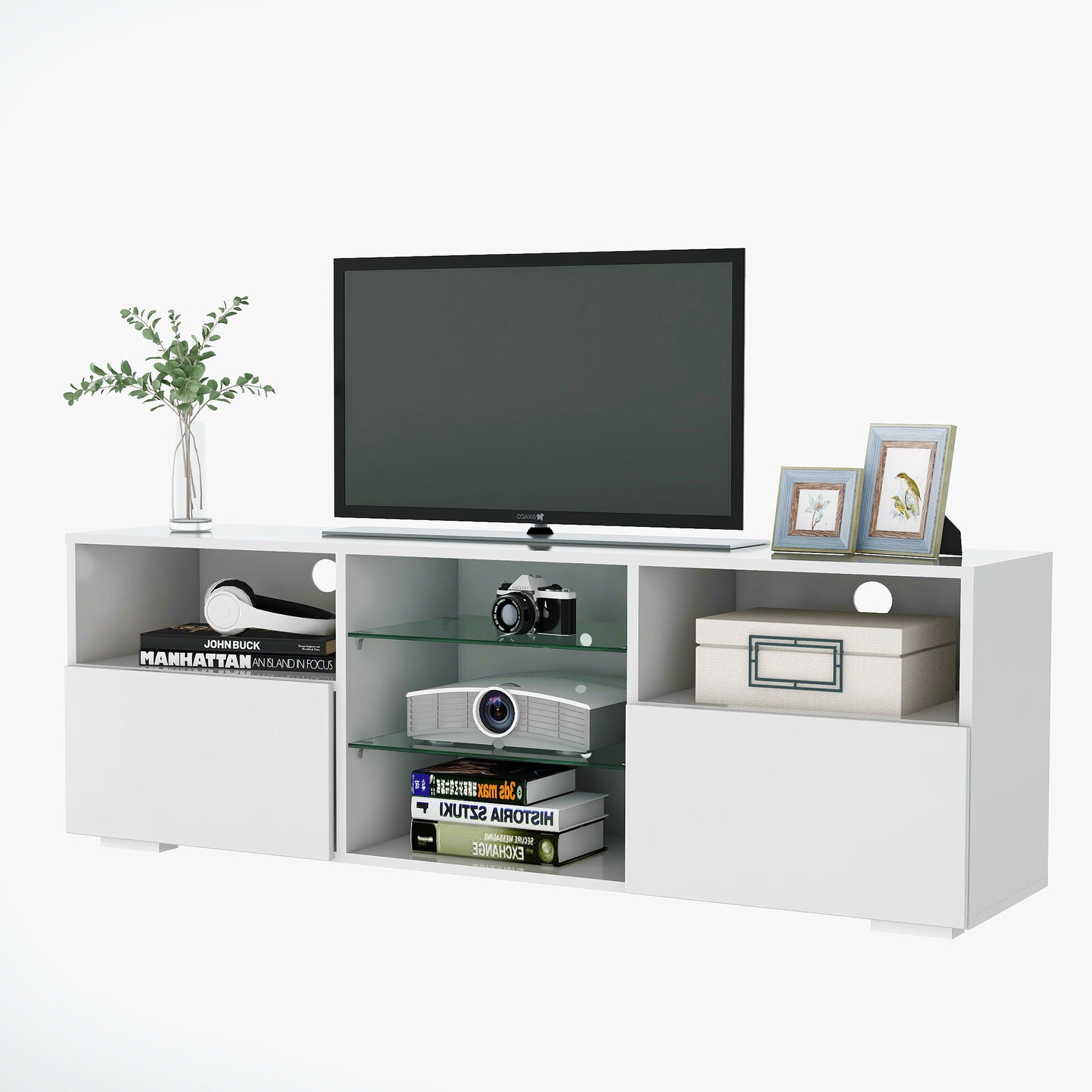 White Modern TV Stand Sideboard Cabinet Matt Body High Gloss Doors LED Lights