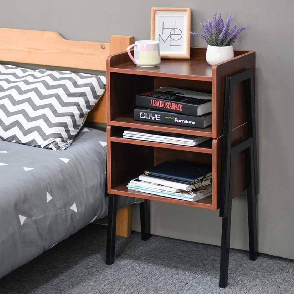 Industrial Bedside Cabinet Nightstand End =Side Table Metal Frame Open Storage