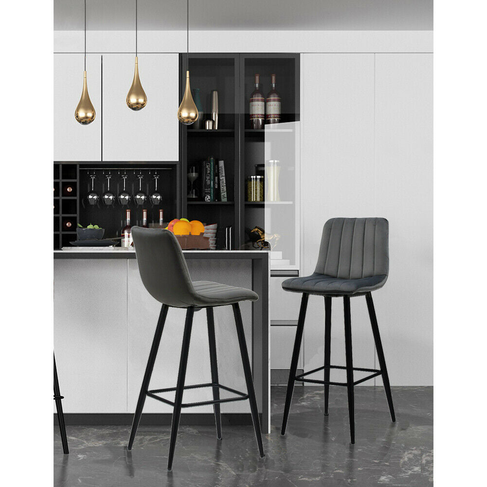 2× Velvet Breakfast Bar Stools Soft Padded Seat Kitchen Pub Modern Grey / Blue