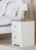 Oak and White 2 Drawer Petite Bedside Cabinet Nightstand Side Table