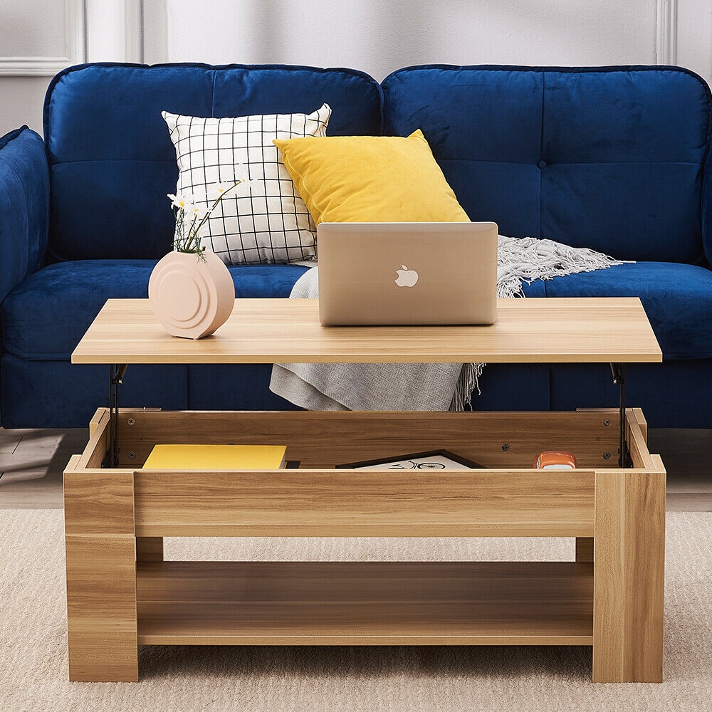 Lift Up Top Coffee Table Wooden Coffee Tea Table with Sliding Top Hidden Storage