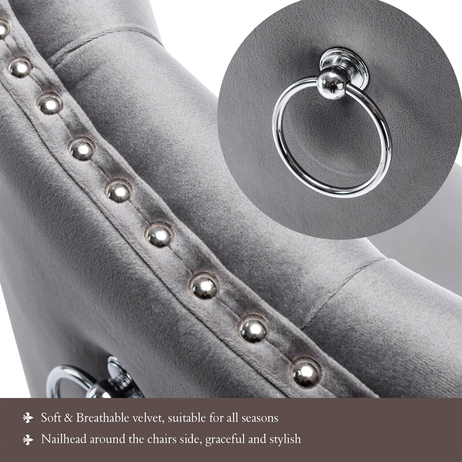 Set of 2 Grey Velvet Dining Chairs Dining Room Kitchen High Back Wooden Legs HT