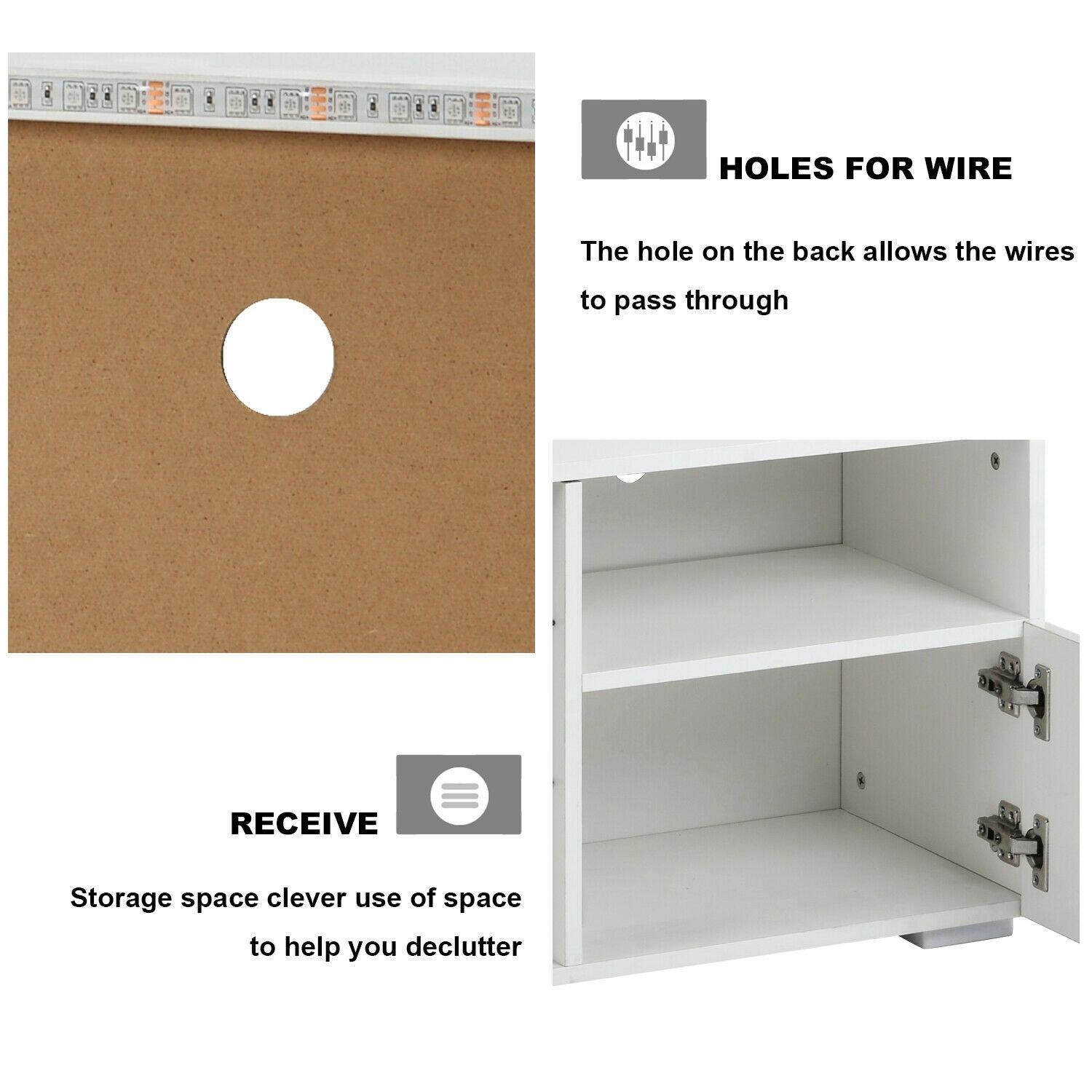 White Modern TV Stand Sideboard Cabinet Matt Body High Gloss Doors LED Lights