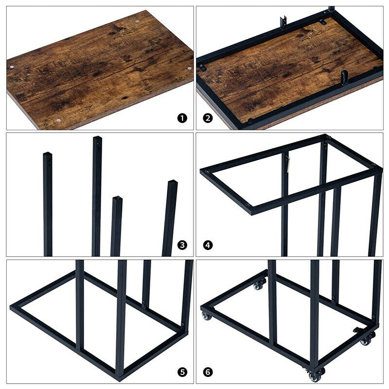 Industrial Sofa Table End Table C-Shape Side Table Coffee Laptop Table Rustic