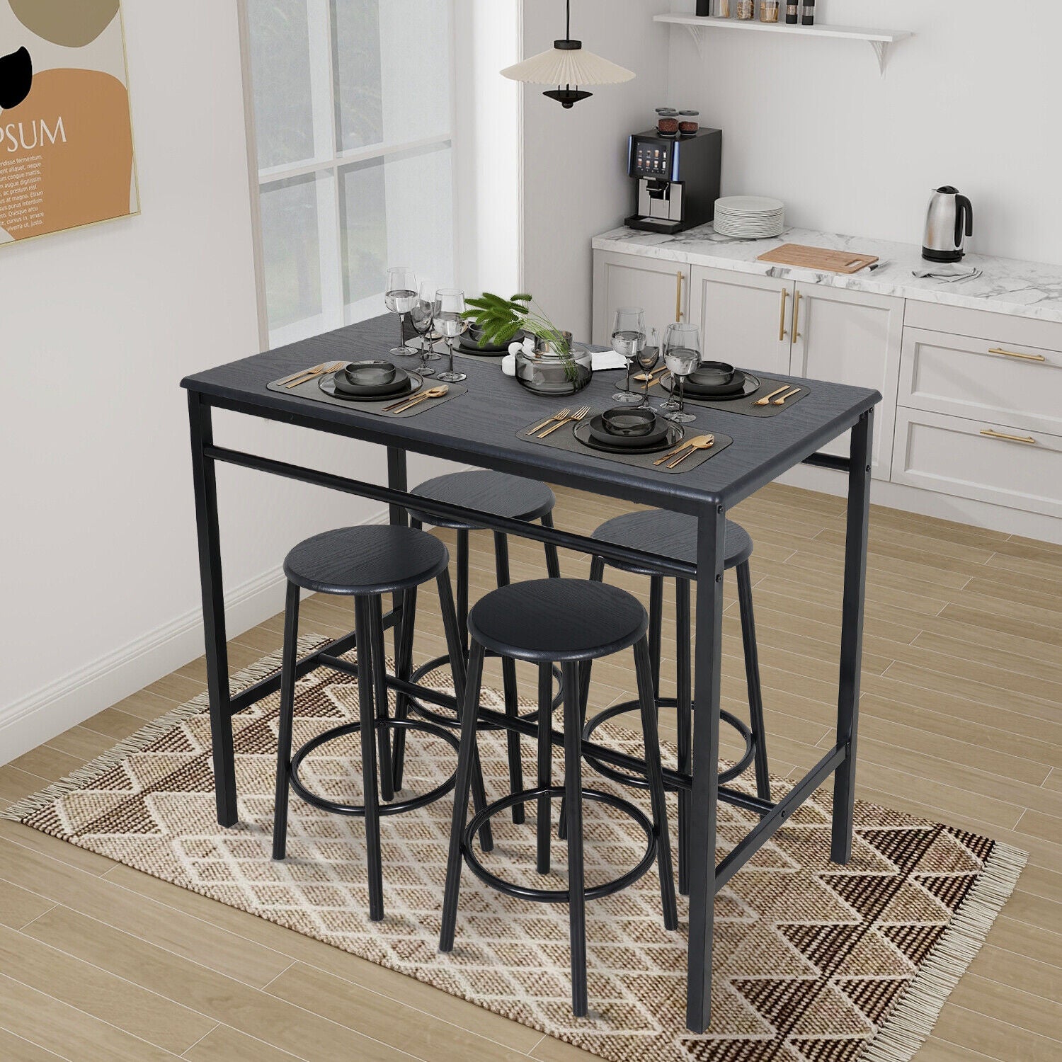Bar Table and Stools Dining Set Industrial Metal Frame Kitchen Dining Table Set