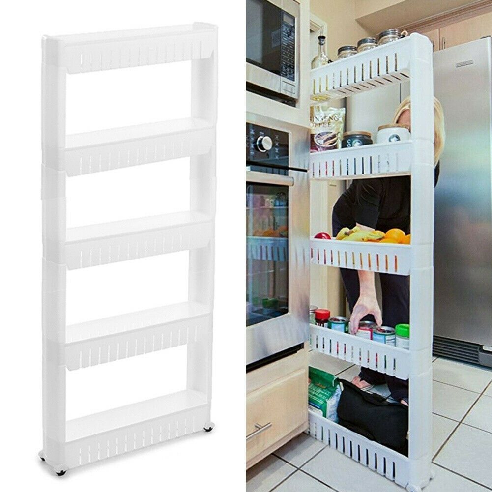 3 4 5 Tier Portable Storage Rack Side Shelf Rolling Trolley Rack Stand w/ Wheels