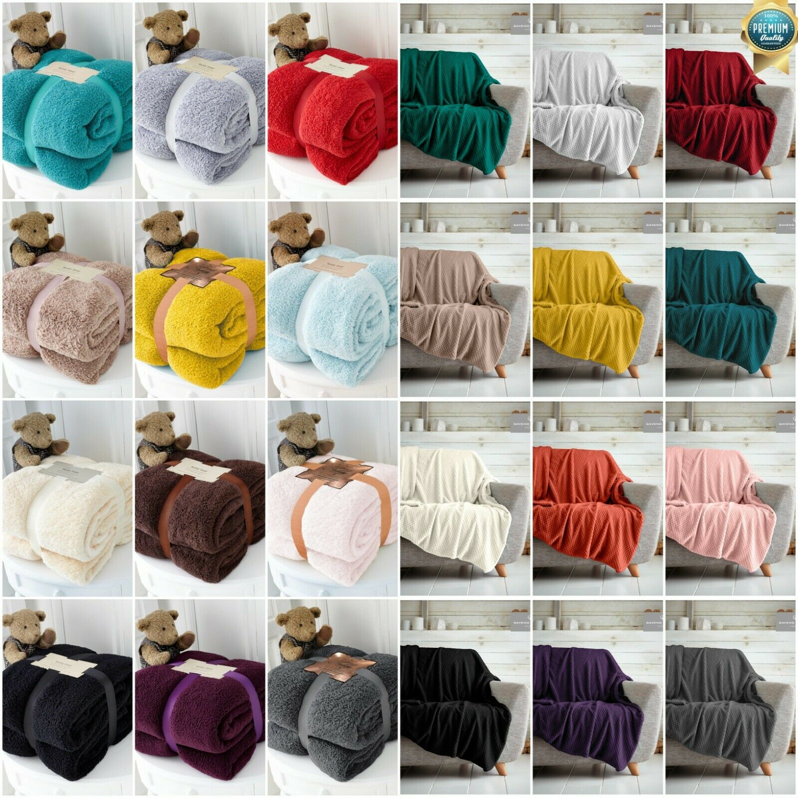 LUXURY TEDDY FLEECE POPCORN THROW OVER FOR SOFA BED BLANKET TRAVEL WARM & COSY