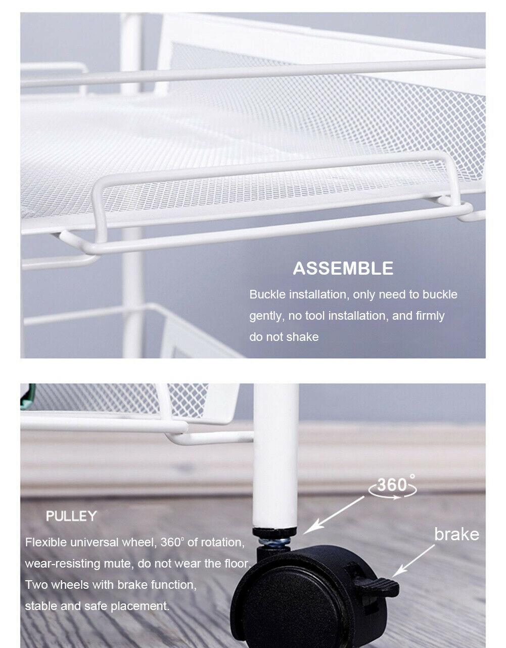 3/4 Tier Mesh Storage Basket Shelf Rack Trolley Cart Kitchen/Bath Organiser Unit