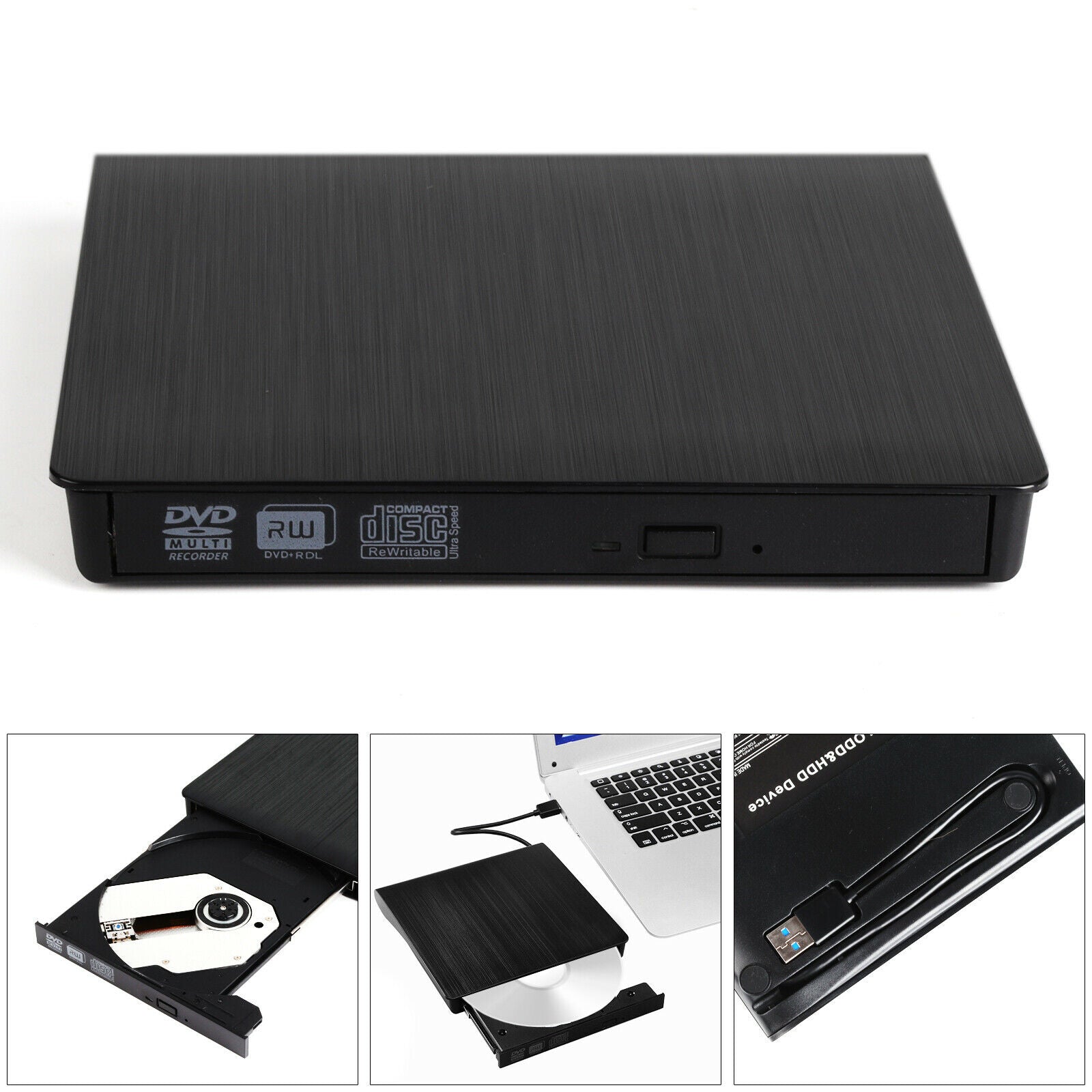 Slim External USB 3.0 DVD RW CD Writer Drive Burner Reader Player For Laptop PC