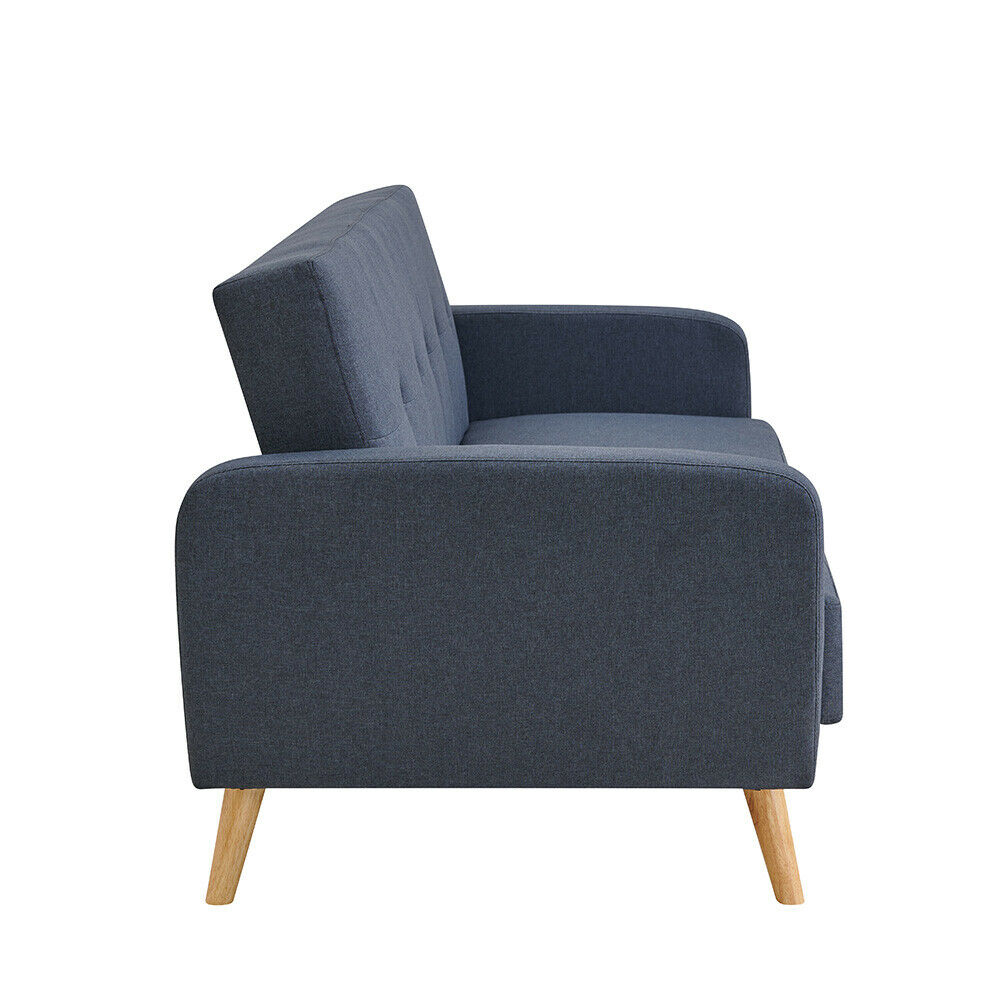 3 Seater Sofa Bed Charcoal Fabric Wooden Legs Cushioned Comfortable Sofabed