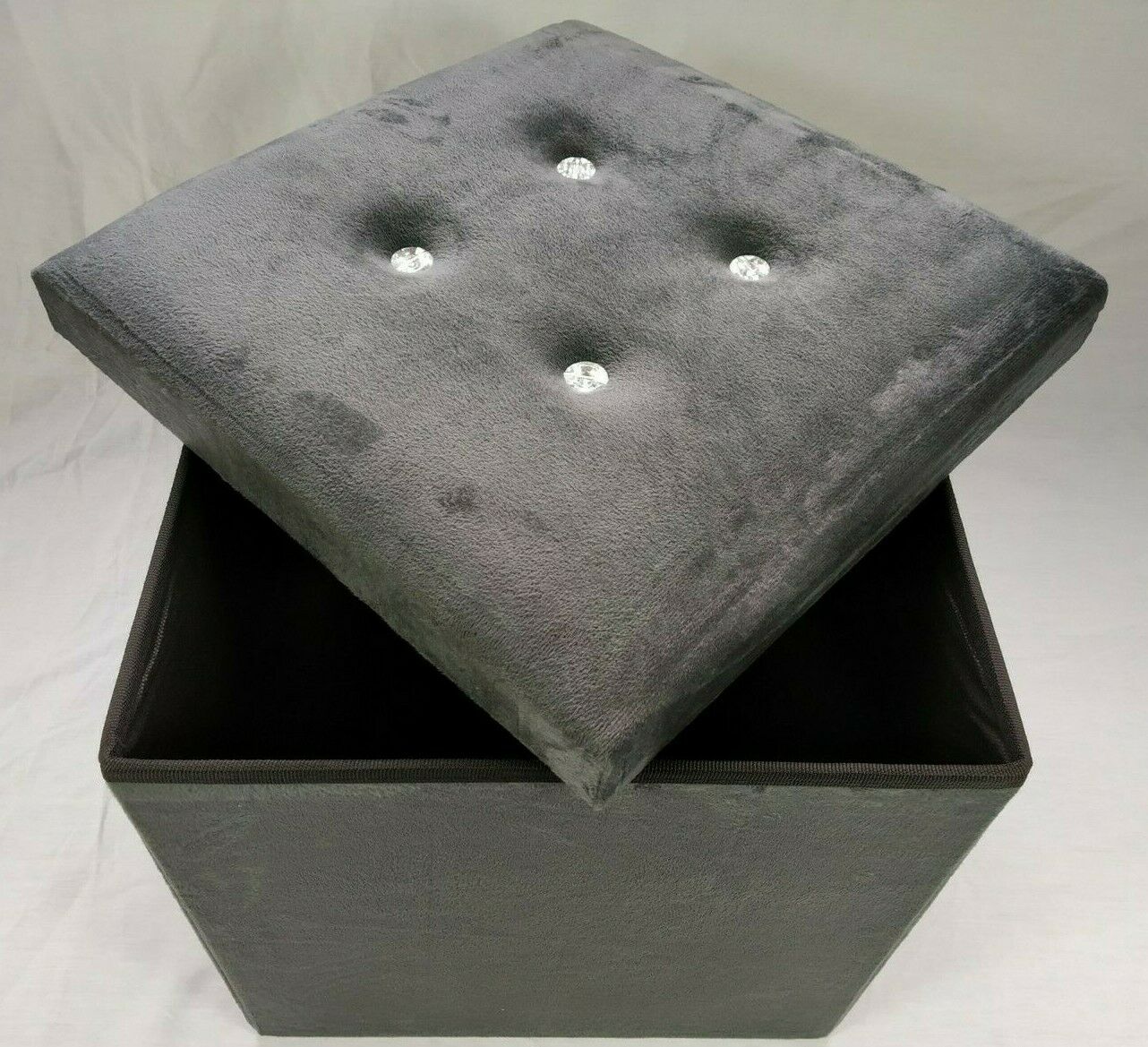 Soft Velvet Diamante Ottoman Folding Storage Box Footstool Seat new colour
