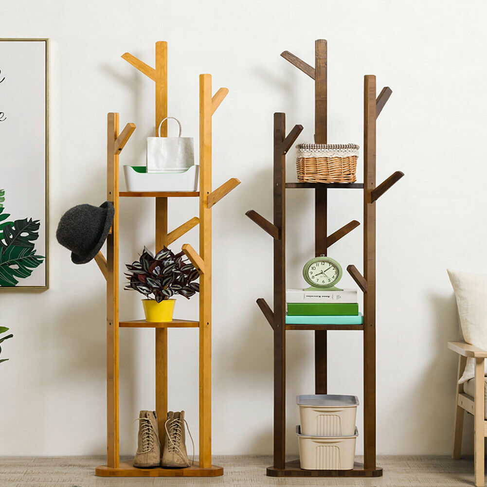 170cm Free Standing Coat Rack Bamboo Shelf Hat Clothes Holder