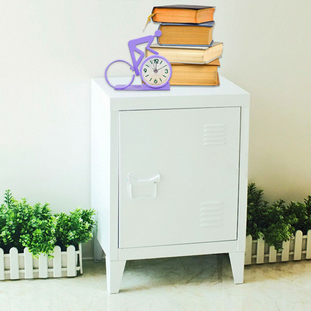 1 Pair Vintage Industrial Bedside Tables Retro Locker Side Cabinets White