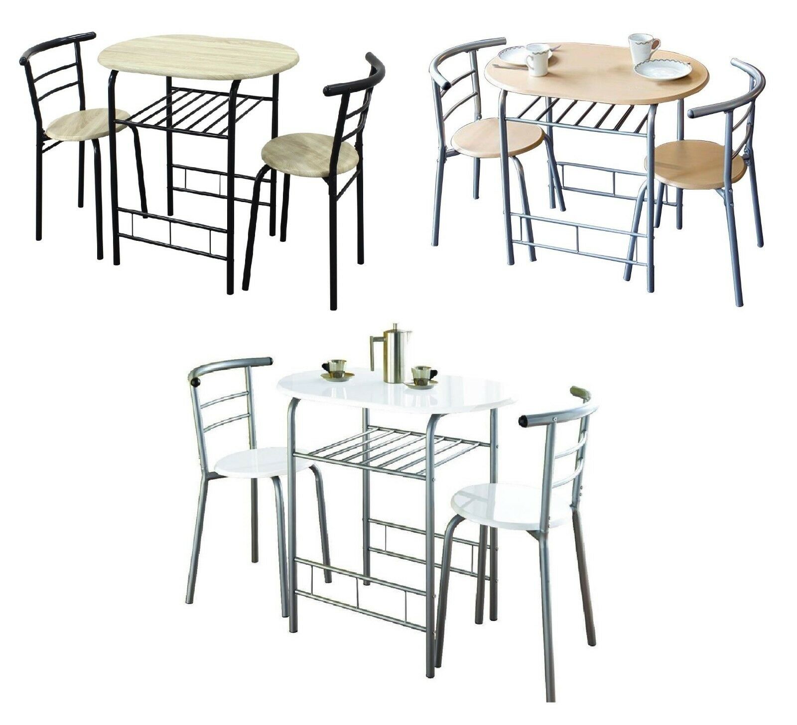 3 Piece Modern Breakfast Bar Dining Table and 2 Chairs Set Metal Frame Kitchen