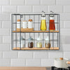 2 Tier Wall Mounted Metal Wire Wood Shelf Floating Shelves Kitchen Storage Rack