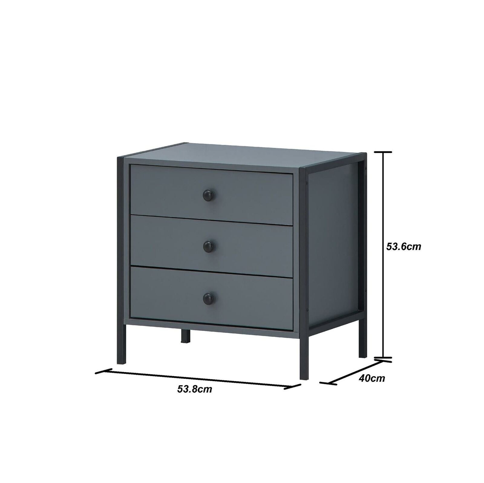 Bedside Table Cabinet Bedroom Furniture Nightstand 3 Drawer Dark Grey