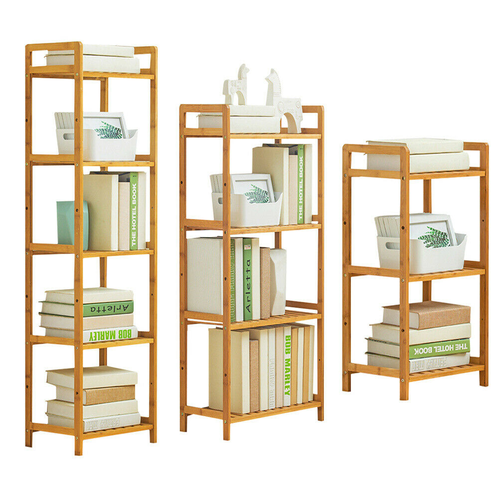 3/4/5 Tier Bamboo Wood Bookshelf Stand Storage Rack Shelving Unit Display Holder