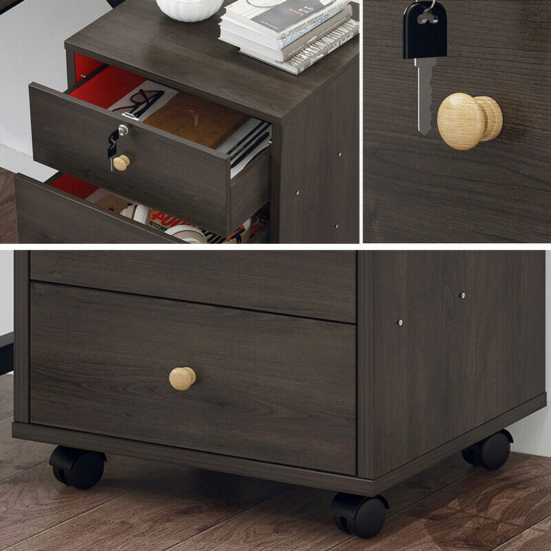3/4Drawers Filing Cabinet Under Desk Office Storage w/Wheel Bedside Table Lock