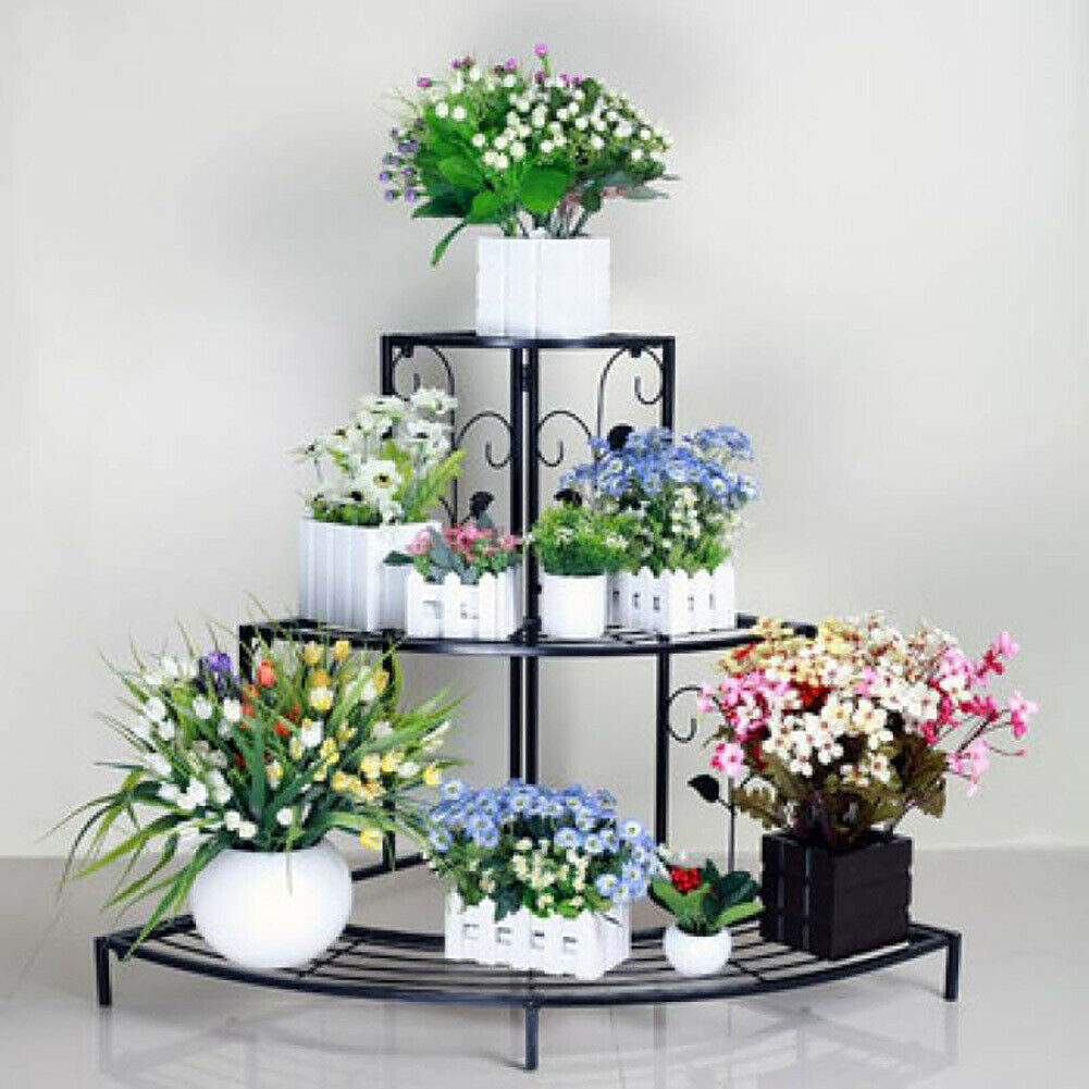 3 Tier Metal Plant Shelf Flower Pot Holder Stand Corner Storage Rack Home Garden