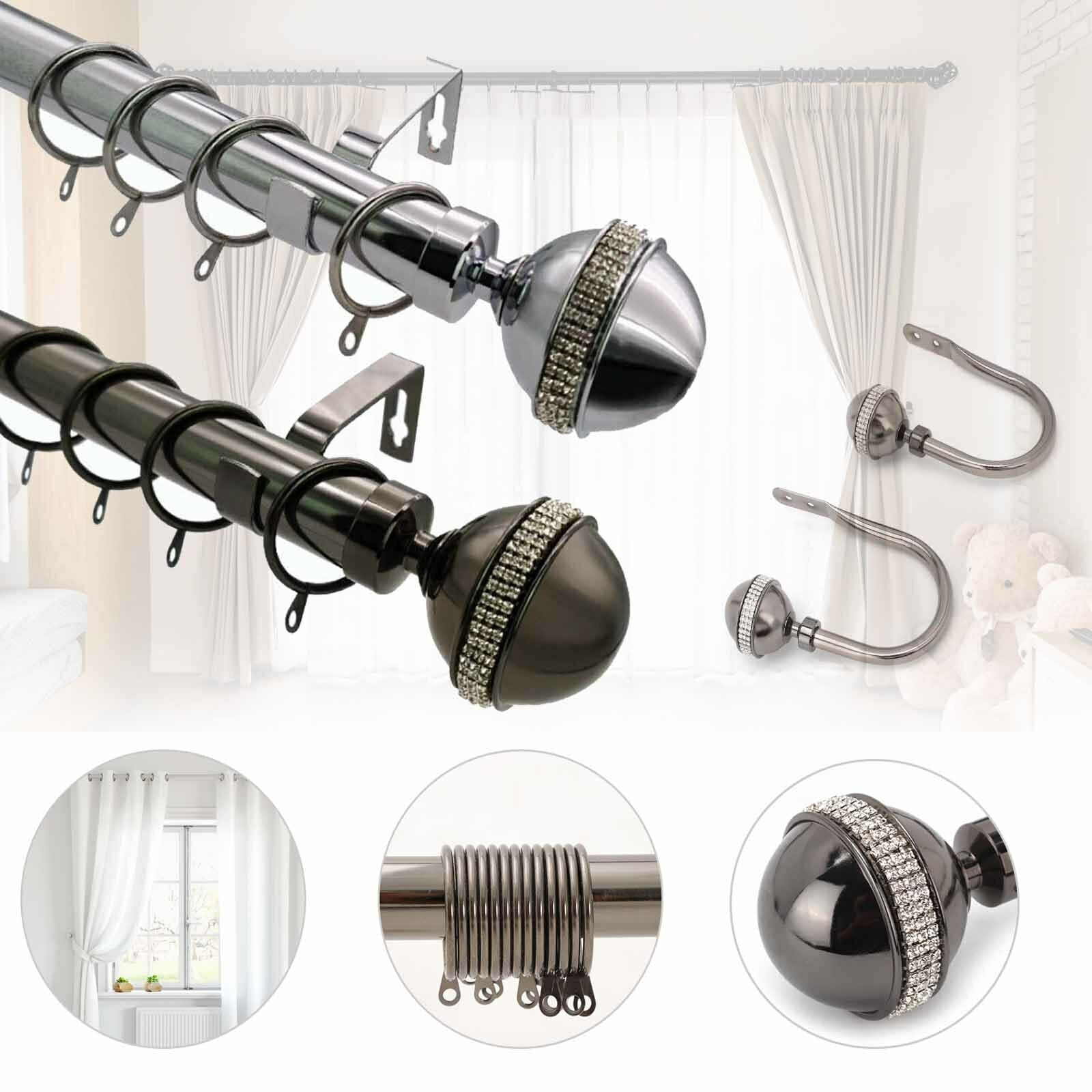 Bling Extendable Metal Curtain Pole Poles 28mm Includes Finals Rings Fittings