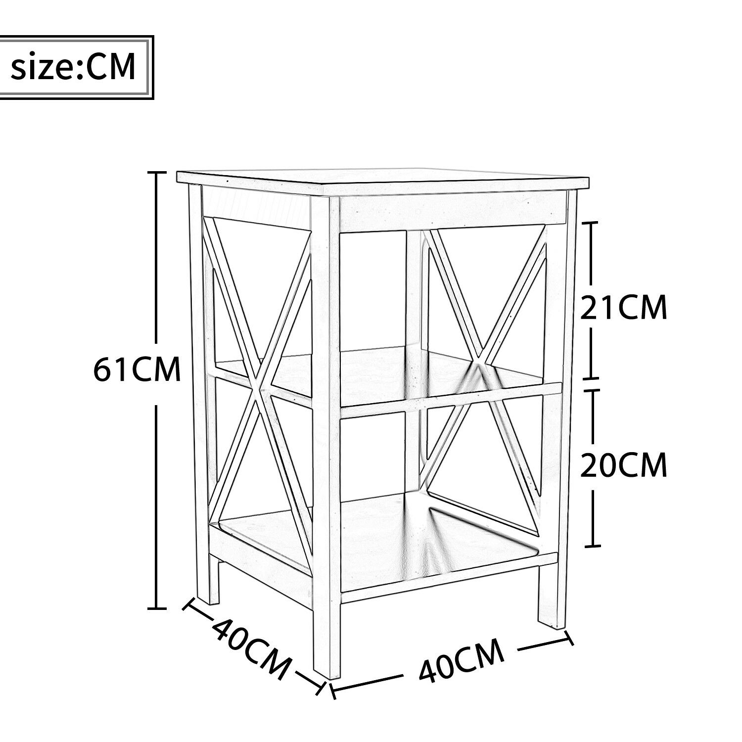 White End Side Table Sofa Table 3 Tiers Storage Shelves for Living Room Bedroom