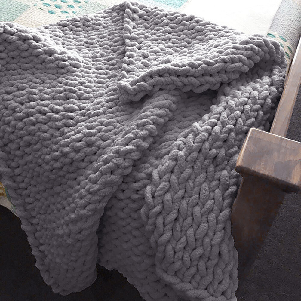 Chunky Knit Throw Hand Knitted Thick Blanket Soft Sofa Bed Wooly Cable Blanket