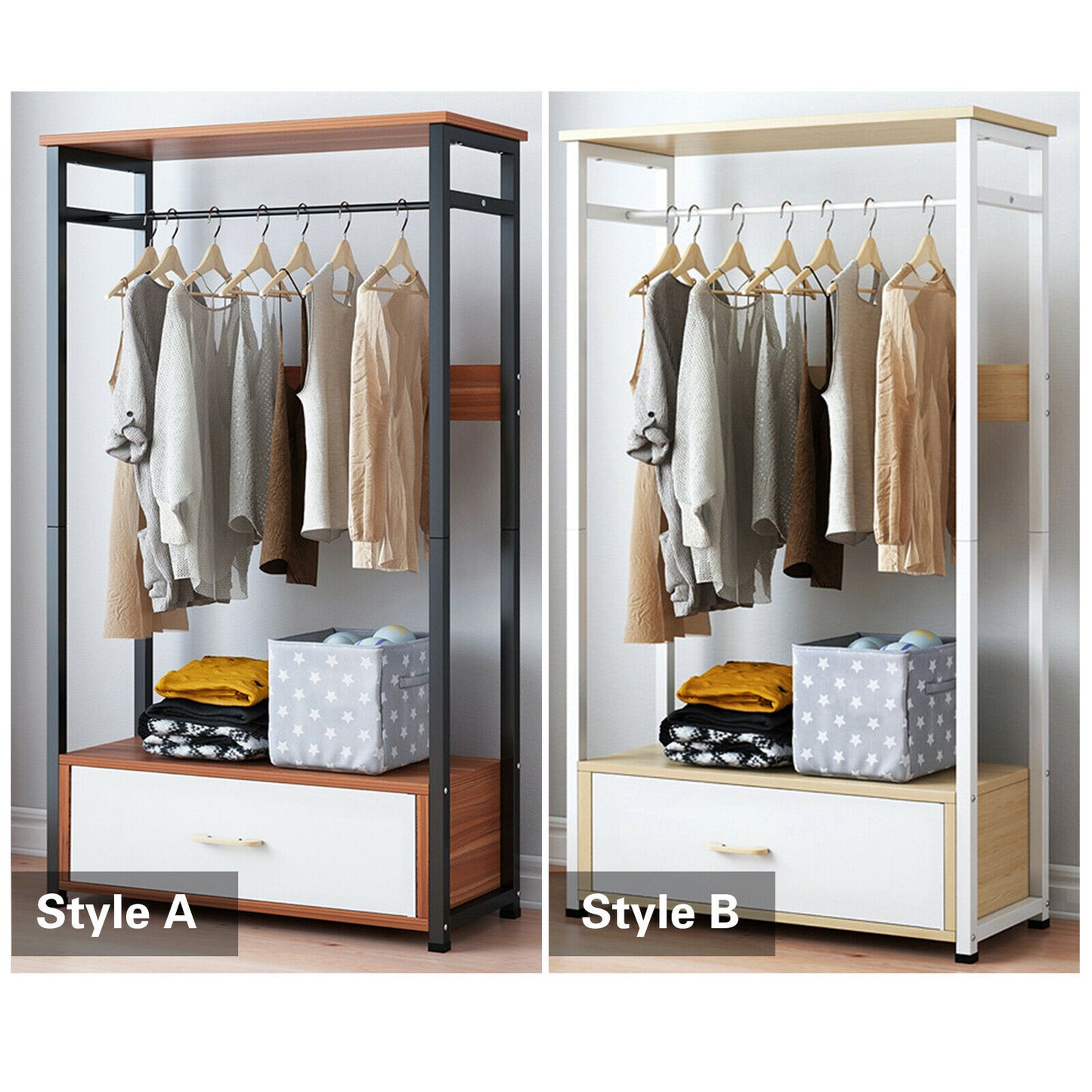 Clothes Rail Hanging Wardrobe Organizer Coat Hat Rack Stand Shoe Storage Shelves