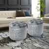 Silver Grey Crushed Velvet Pouffe Stool Diamante Round Ottoman Footrest Seat