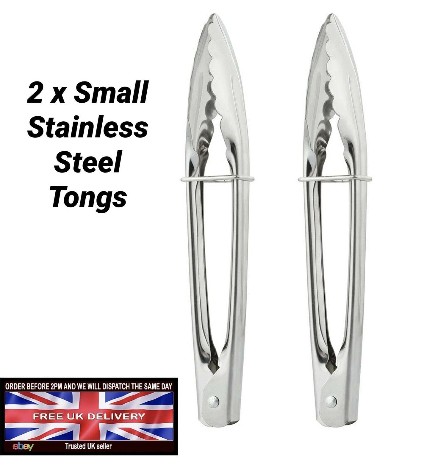 2 Tongs 18cm Mini Stainless Steel Salad BBQ Kitchen Cooking Serving Utensil Tong