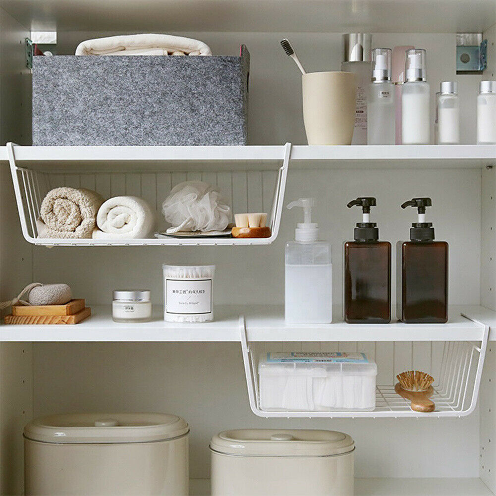Metal Wire Mesh Under Shelf Basket Cabinet Cupboard Storage Rack Organizer S/L