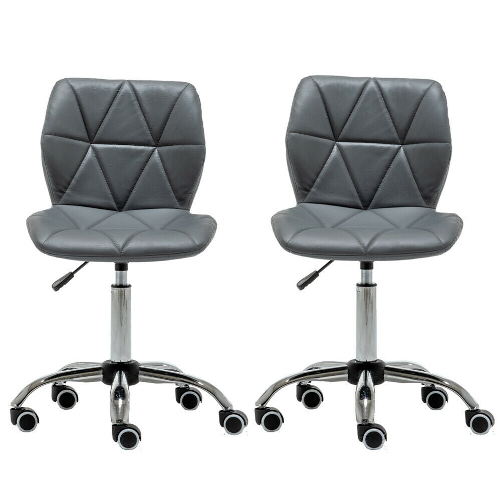 2x Cushioned Computer Desk Office Chair Chrome Legs Lift Swivel Adjustable Small