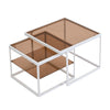 LED Nesting Coffee Tables Set of 2 Glass Top Side End Tables with Metal Frame HT