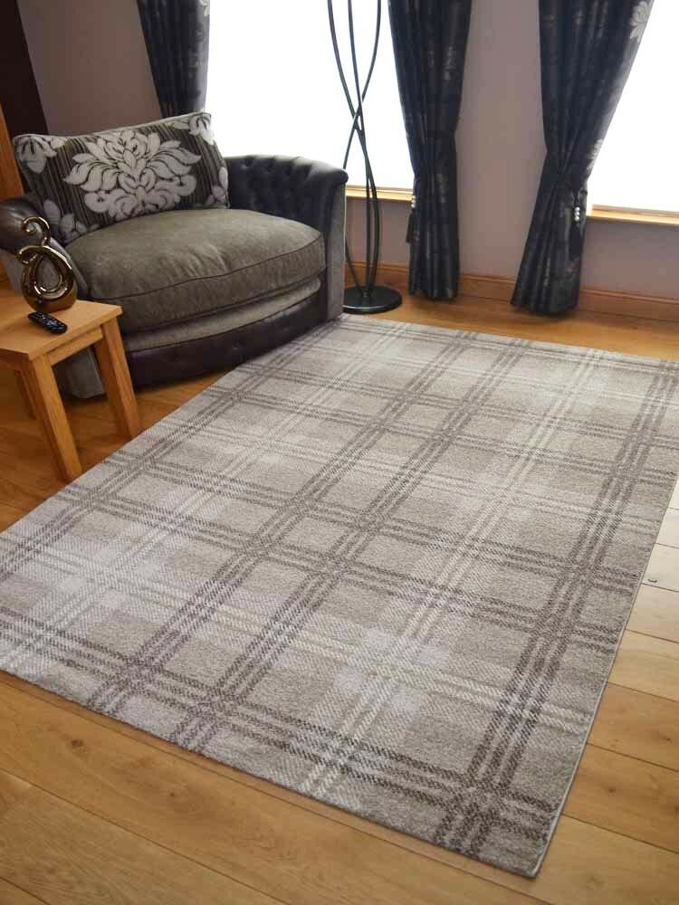 Modern Soft Tartan Rugs Highland Check Long Floor Runner Small Extra Large Cheap