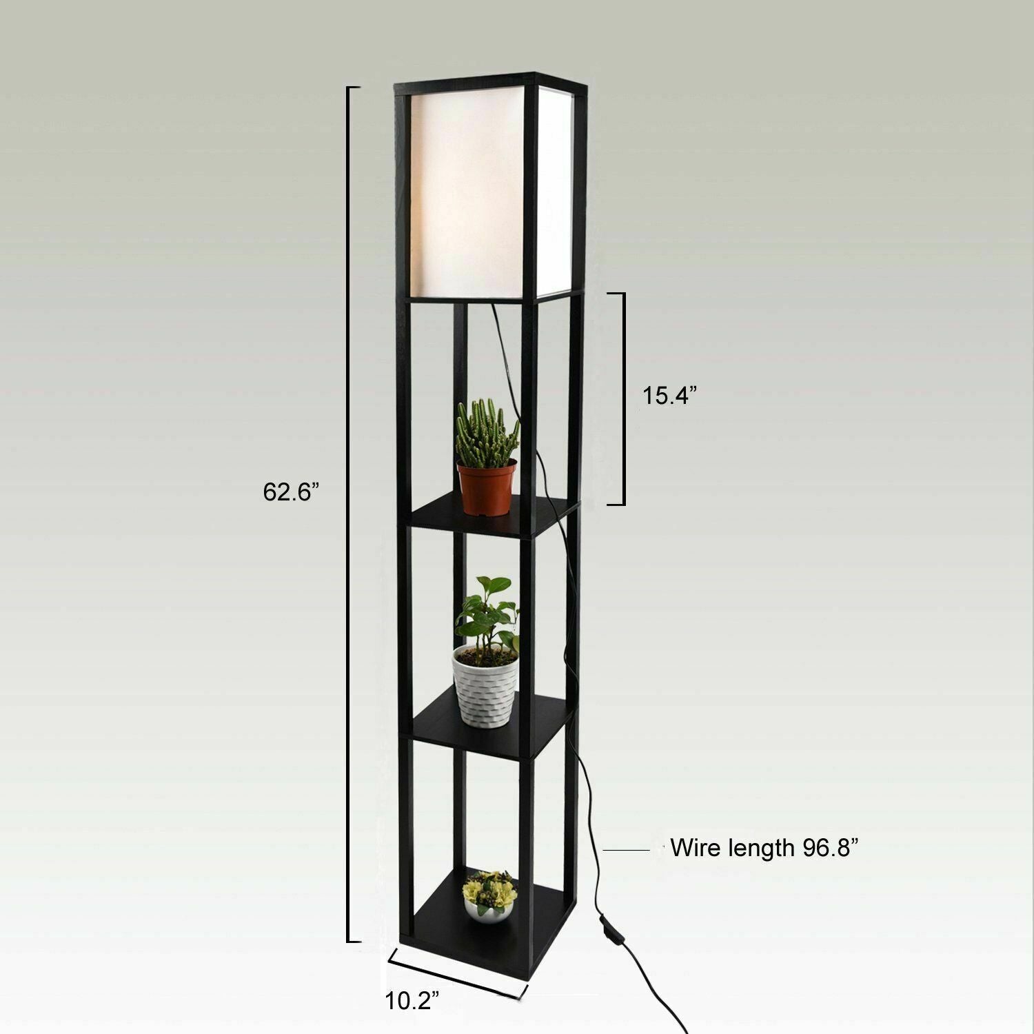 3-Tier Shelf Floor Lamp w/Shade Standing Light Open Shelves Storage Living Room