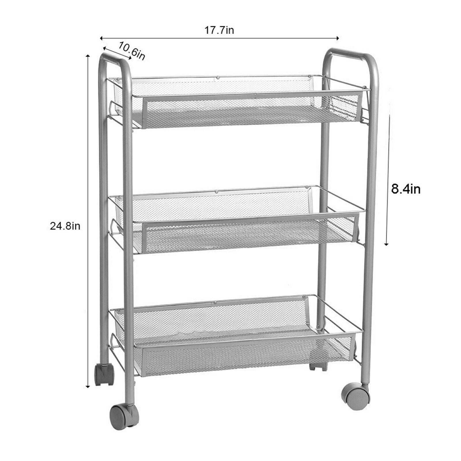 3/4 Tiers Slim Kitchen Trolley Cart Metal Storage Rack Tray Shelf Rolling Wheel