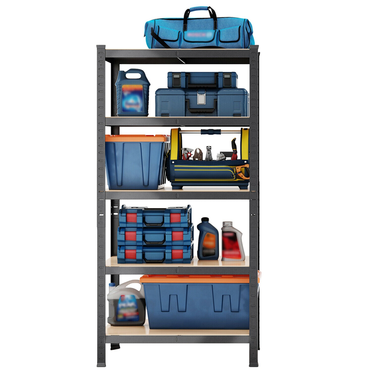 5 Tier Garage Storage Racking Shelves Heavy Duty 180 x 90 x 60cm Boltless Metal