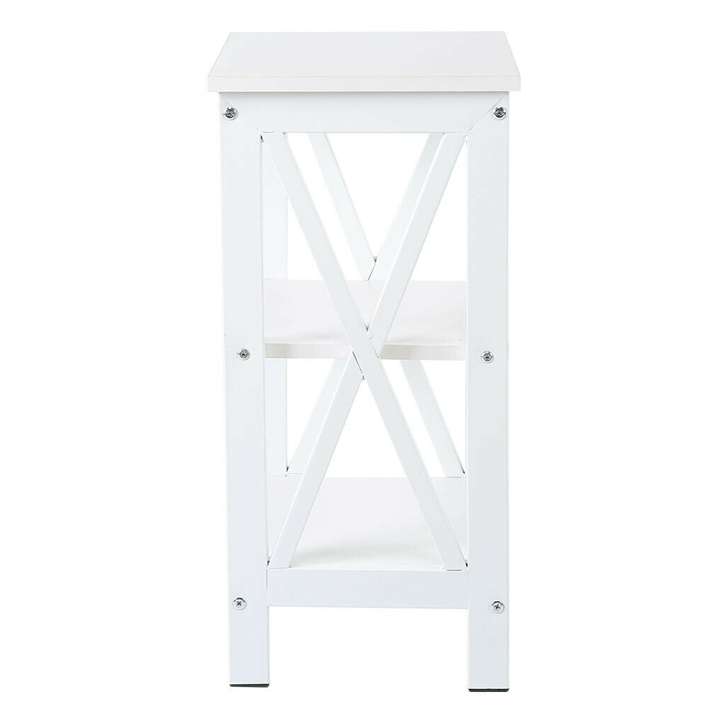 White Bedside Table Wooden Nightstand Lamp Table with 2 Shelves Sofa Side Table