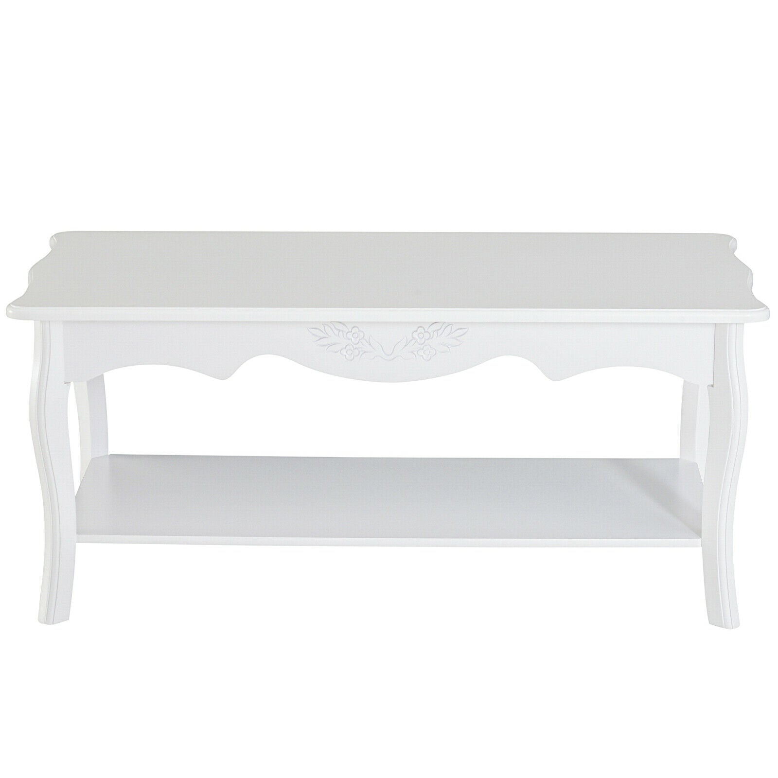 Wooden Coffee Tea Table Modern White Shelf Storage Living Room Home Furniture