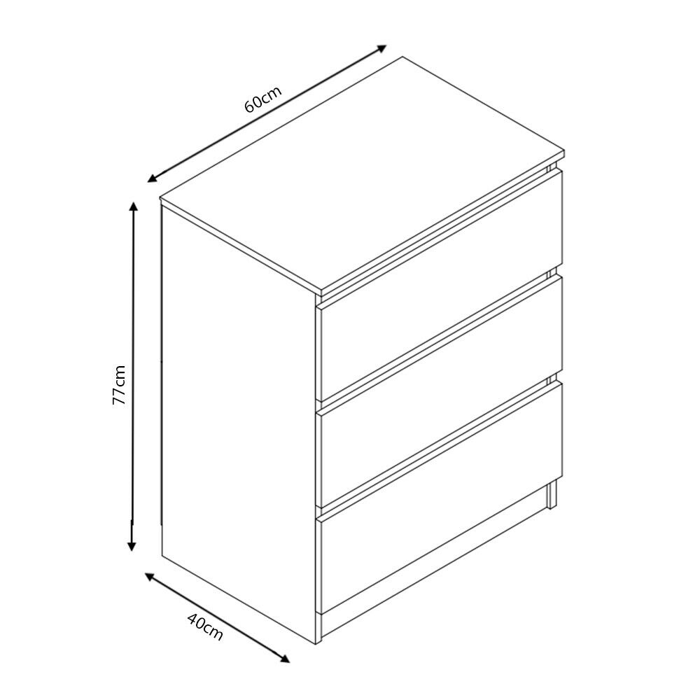 White High Gloss Deep 3 Drawer Bedroom Modern Chest of Drawers. Matt white frame