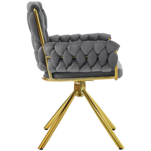 Velvet Dining Chair Swivel Chair Upholstered Armchair with Four Metal Legs HT